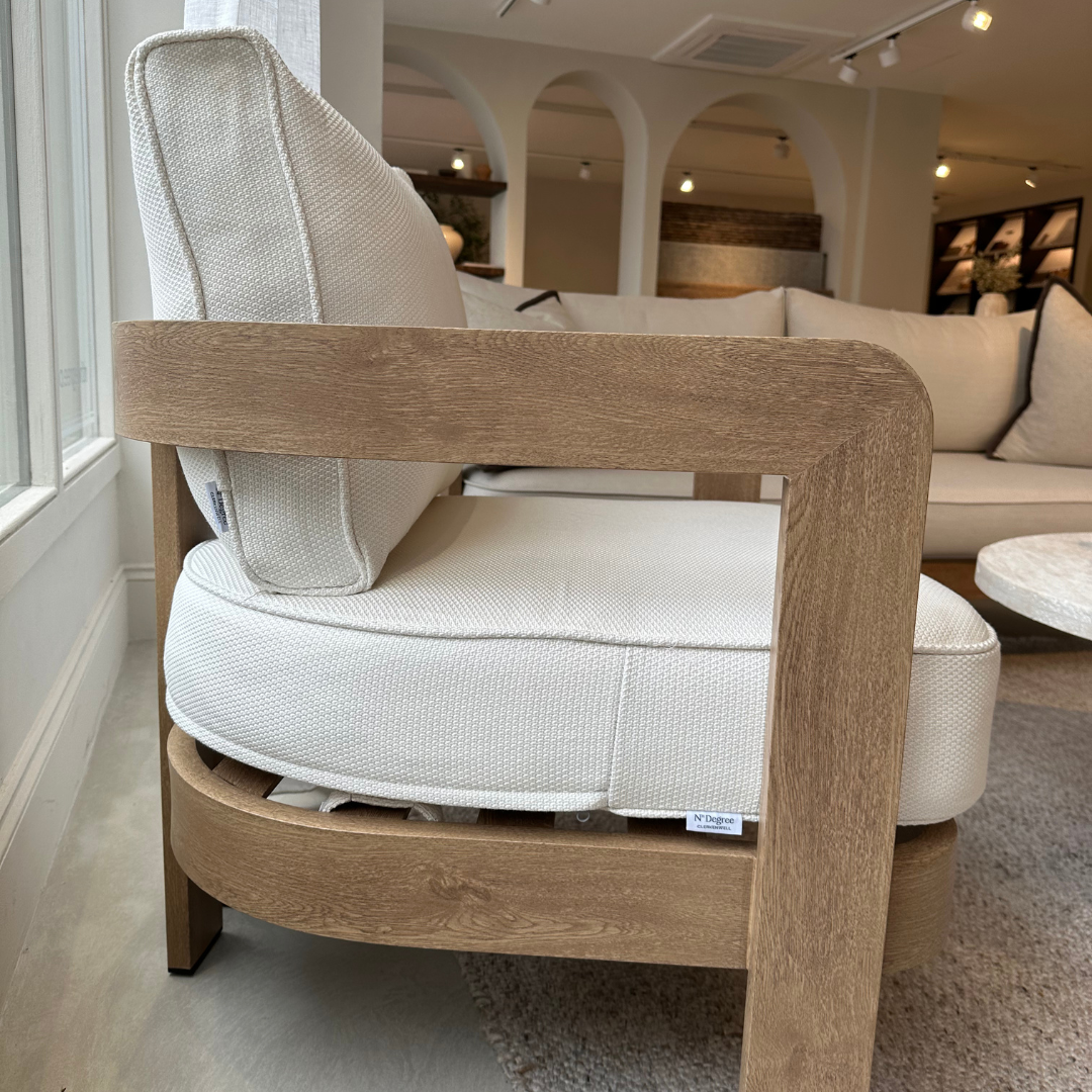 N3 Oak Three Seater Sofa Cirrus Textured Weave